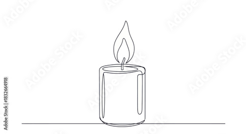 Minimalist Line Drawing of a Lit Candle with Simple Contours and Flame