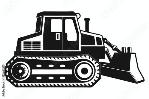 bulldozer black and white silhouette on white background