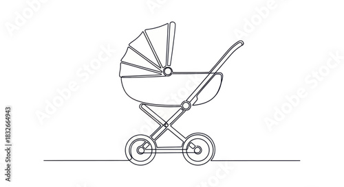 Minimalist Line Drawing of a Baby Stroller with a Hand-Drawn Style and Simple Design