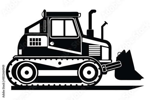 bulldozer black and white silhouette on white background