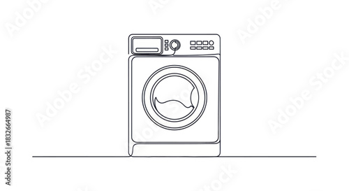 Minimalist Digital Washing Machine Line Drawing with Control Panel and Door