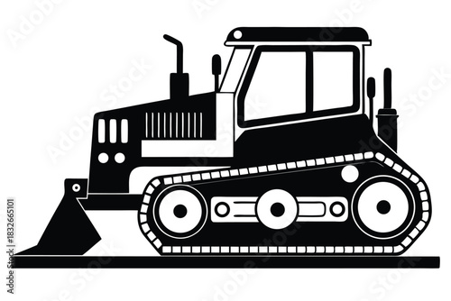 bulldozer black and white silhouette on white background