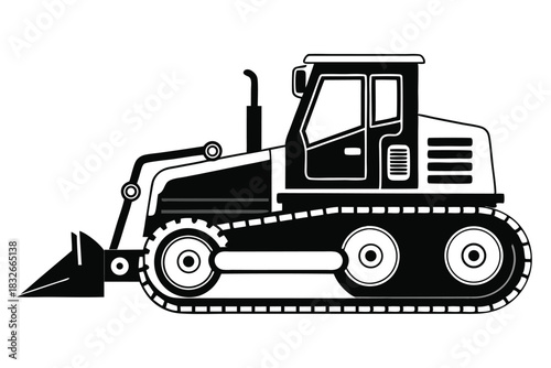 bulldozer black and white silhouette on white background