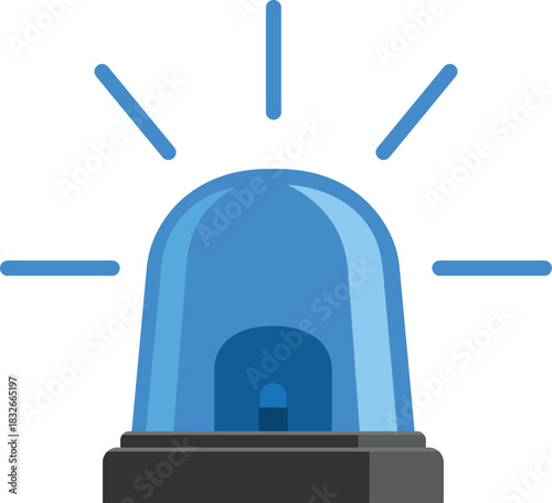 Blue flashing emergency light with radiating beams on white background blue light flashing light