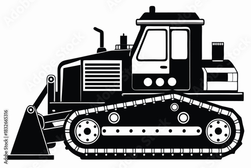 bulldozer black and white silhouette on white background