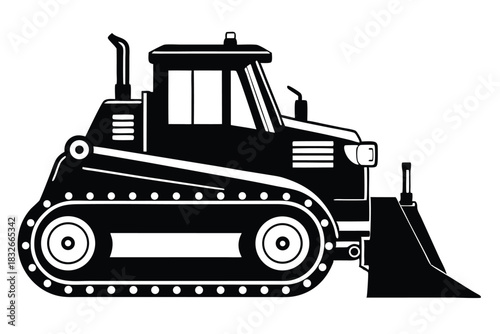 bulldozer black and white silhouette on white background