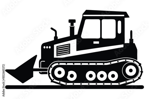 bulldozer black and white silhouette on white background