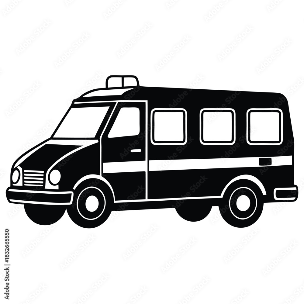 Fototapeta premium ambulance black and white silhouette on white background