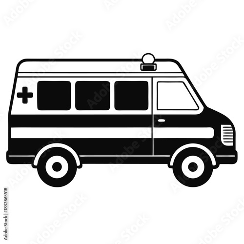 ambulance black and white silhouette on white background