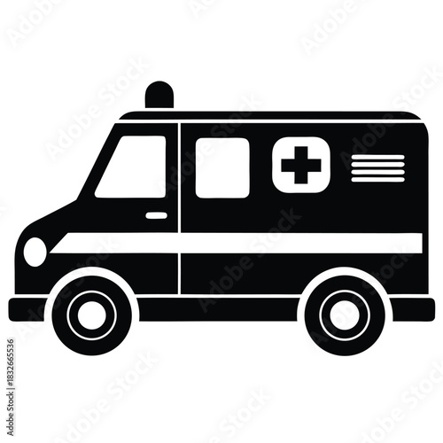 ambulance black and white silhouette on white background