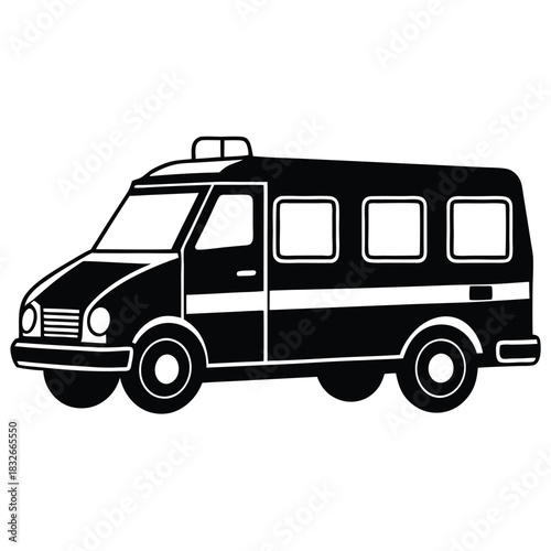 ambulance black and white silhouette on white background