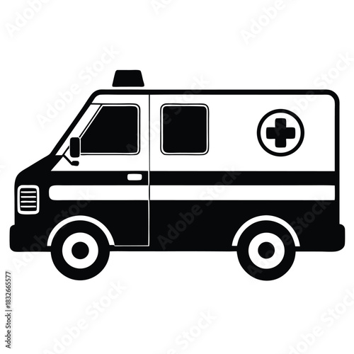 ambulance black and white silhouette on white background