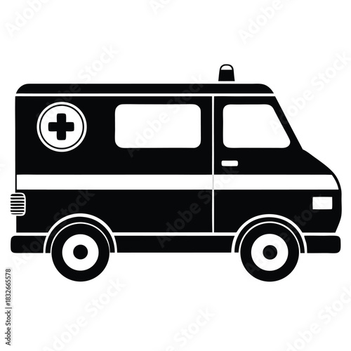 ambulance black and white silhouette on white background