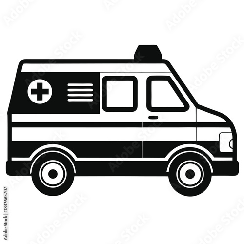 ambulance black and white silhouette on white background