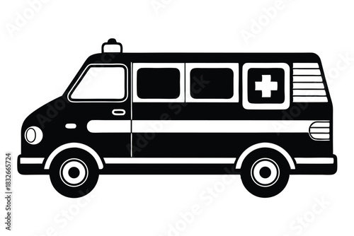 ambulance black and white silhouette on white background