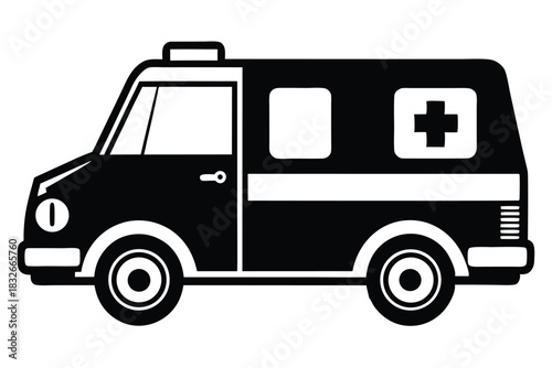 ambulance black and white silhouette on white background