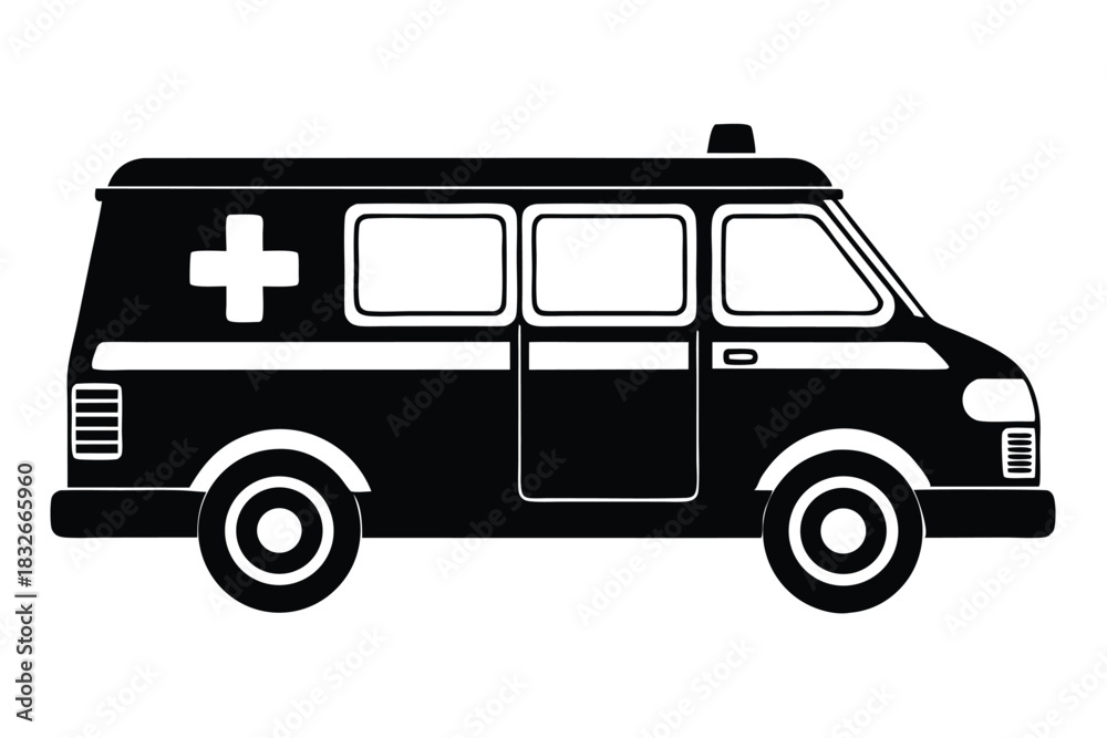 Fototapeta premium ambulance black and white silhouette on white background