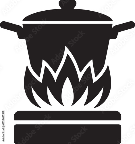 Cooking pot silhouette icon on stove base culinary symbol vector illustration 