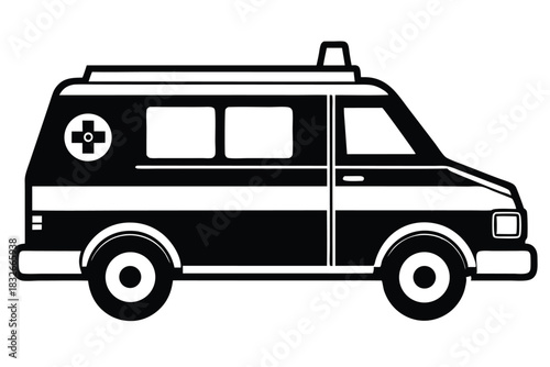 ambulance black and white silhouette on white background