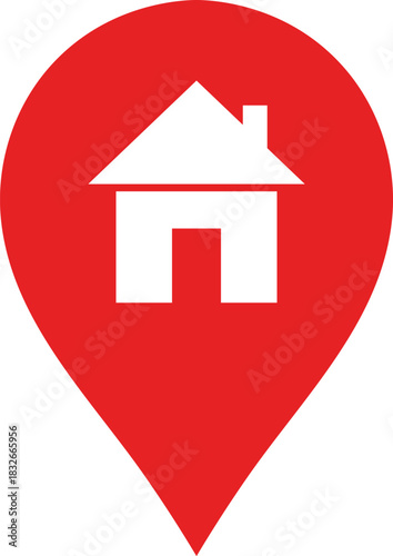 Red location pin with white house icon home symbol map marker