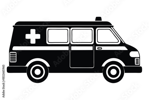 ambulance black and white silhouette on white background
