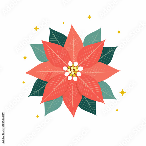 ポインセチア花のクリスマス用ベクター素材