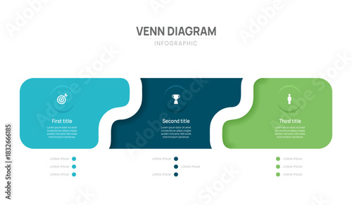 3 step infographic venn diagram template vector element