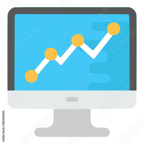 business profit graphic chart computer screen flat color vector illustration template design