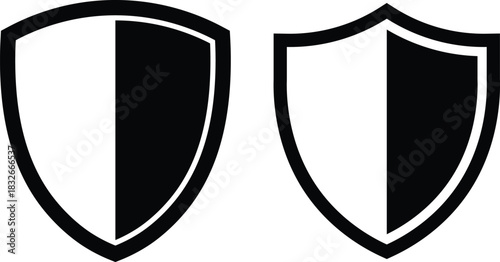 Two black and white shield icons side by side symbol security