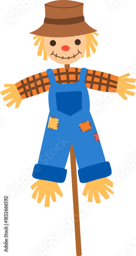 Cute Farm Scarecrow Character Illustration