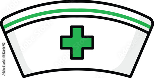 White nurse cap with green cross and stripes illustration medical healthcare