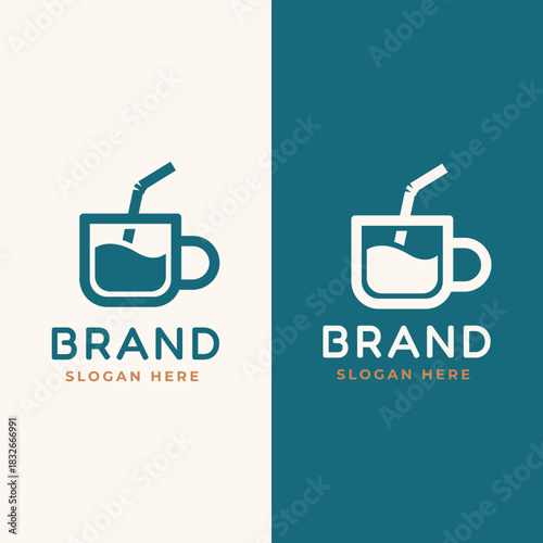 Minimalist Logo Design forming a cup, drink contents, and straw.