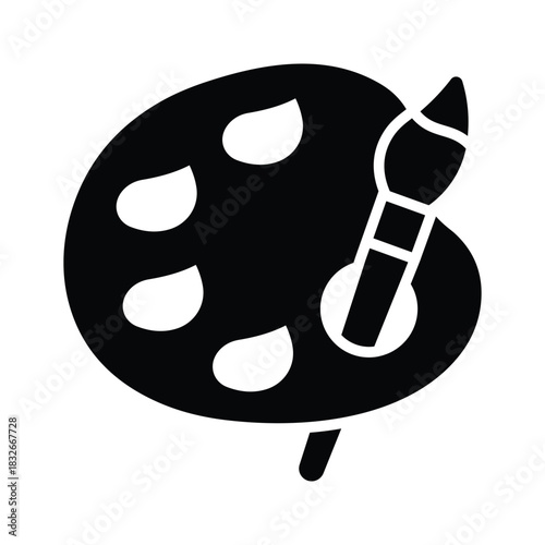 Art palette with brush symbolizing creativity and art education, glyphicon