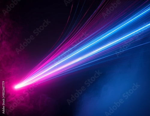 Abstract neon light trails background with pink and blue lights for futuristic technology design