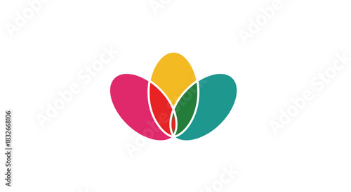 Abstract colorful overlapping petal shapes forming a balanced symmetrical pattern