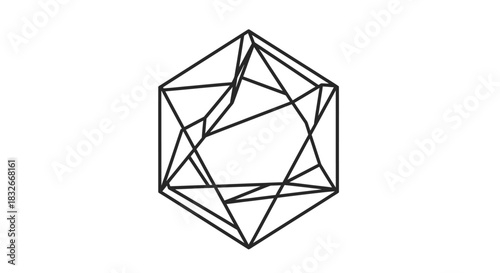 Abstract geometric wireframe shape featuring interconnected angular lines for modern design concepts