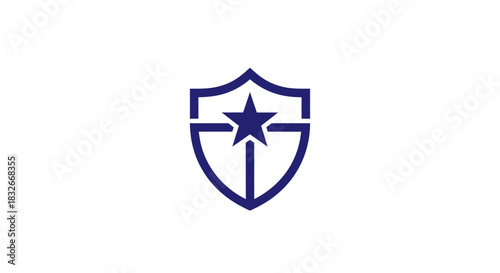 Minimalist emblem featuring a shield with a central star symbol representing protection and