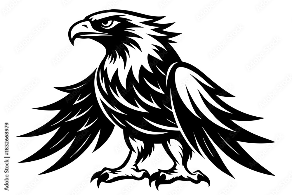 Fototapeta premium eagle silhouette black and white on white background