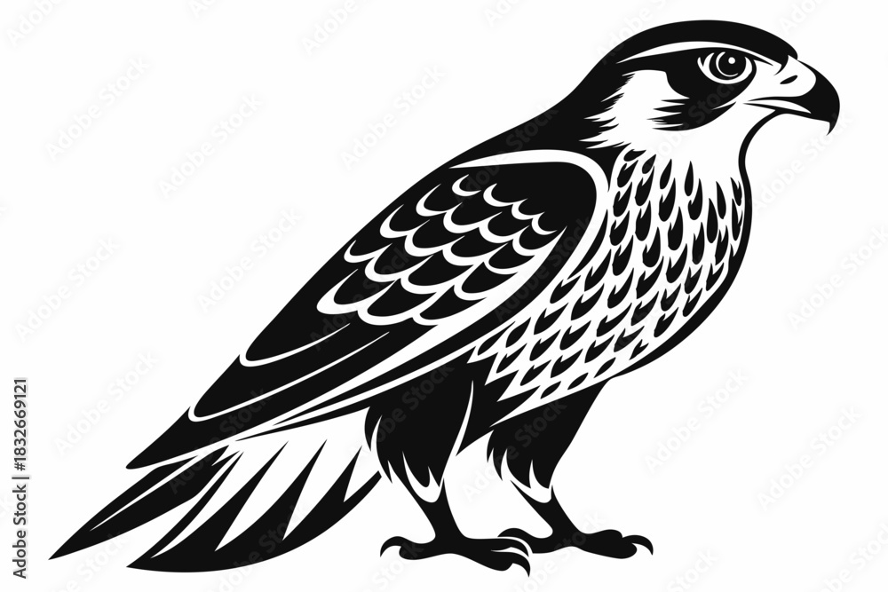 Obraz premium falcon silhouette black and white line art on white background