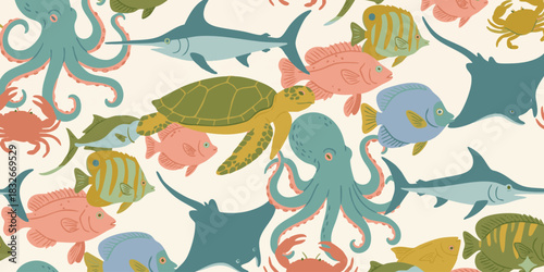 Oceanic Harmony A Vibrant Marine Life Pattern