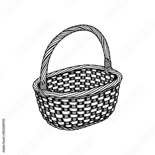 hand drawn basket black and white vector illustration