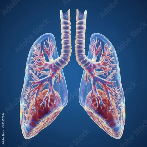  human bronchial tubes showing extreme narrowing, surrounding inflammation, and thick, trapped mucus, symbolizing severe Asthma, in an iridescent fluid dynamics visualization, detailed, b