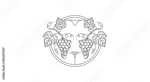 Elegant vintage emblem featuring grapevine motifs enclosed within a classic circular frame for