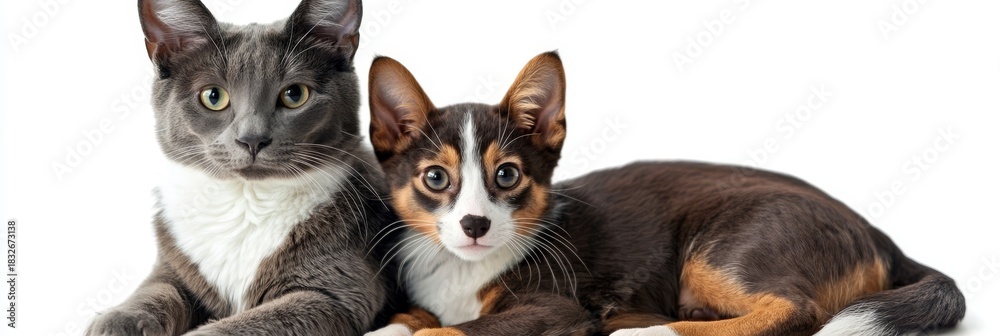 Obraz premium Heartwarming Portrait of Adorable Cat and Dog Together, Showcasing Their Unique Friendship and Joy