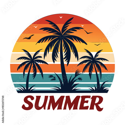 Wallpaper Mural Tropical beach with palm tree silhouette. sunset on the beach, summer holiday background Torontodigital.ca