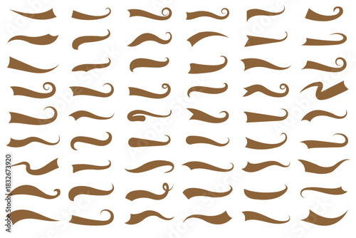 Swoosh and swash tails line collection. Swooshes text tail for baseball design. Typography tails shape for football or athletics sport team sign text. Blue and Yellow color swoosh