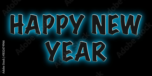 Neon glowing HAPPY NEW YEAR  text. Vector  illustration. 