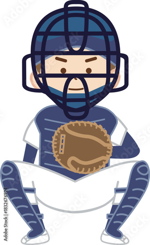 野球のキャッチャーをする男の子