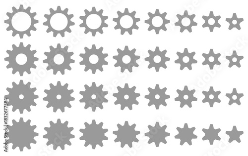 様々な形の歯車、ギアのアイコンのベクターイラストのセット