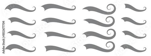 Swoosh and swash tails line and flat collection. Swooshes text tail for baseball design.. Sport logo typography elements. perfect for underline text design element. Retro baseball swoosh. EPS 10. 